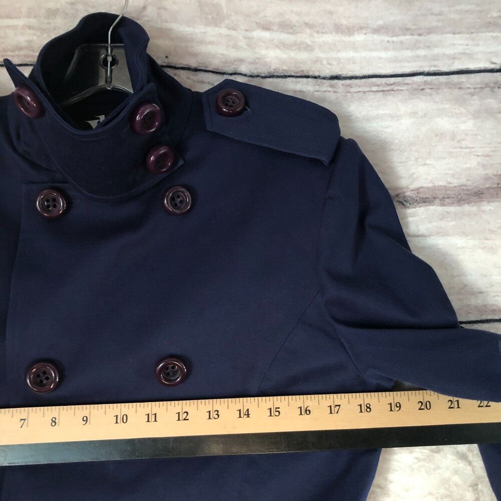 Von Lancelot Trench Coat S Navy Blue Double Breasted Jacket Military Goth Punk - Picture 12 of 16